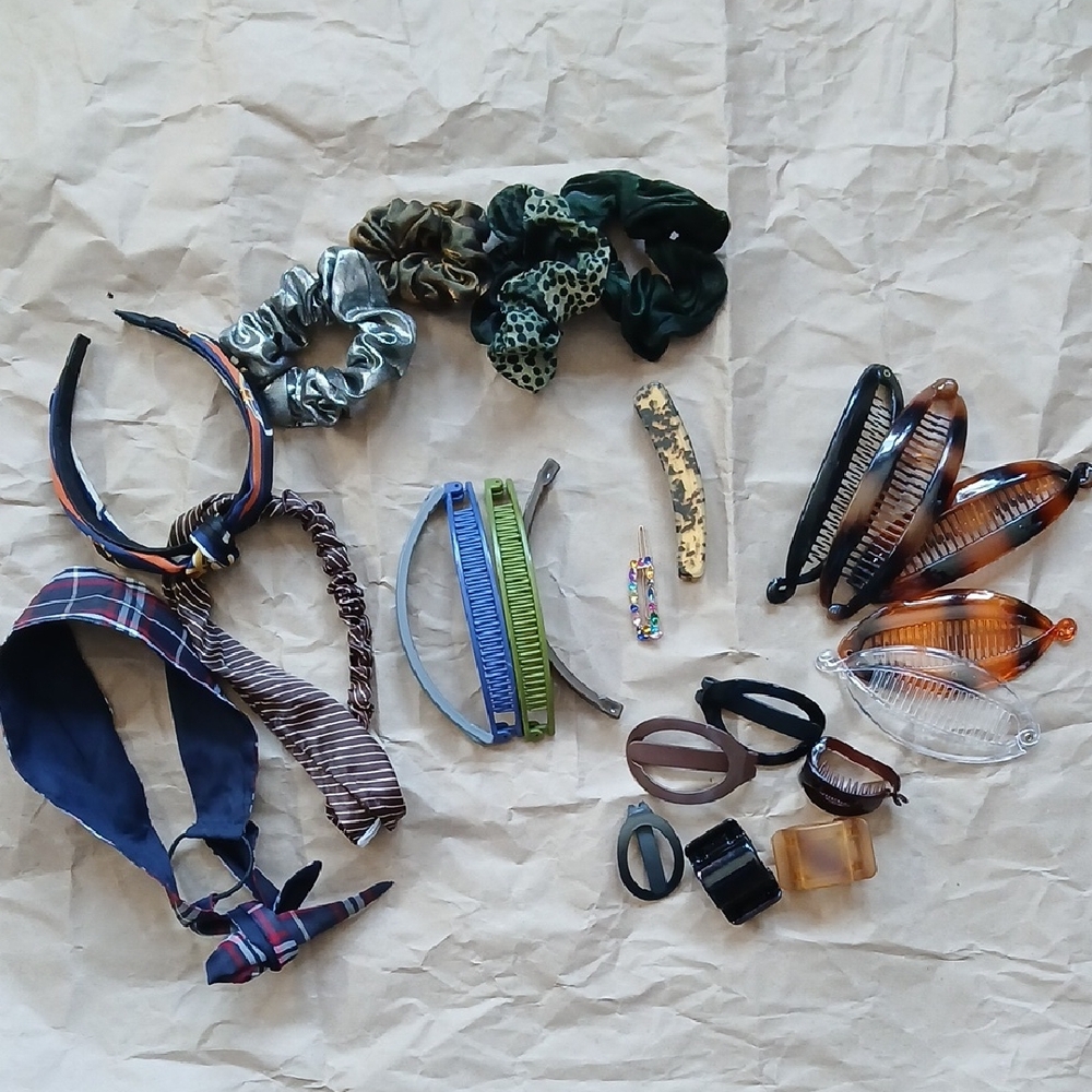 Hair Accessories, Mixed Hair Accessories Bundle of (24)-  Black, Brown, Green